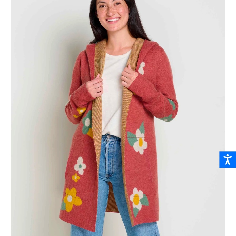 Toad&Co Floral Hooded Cardigan in Red and Yellow